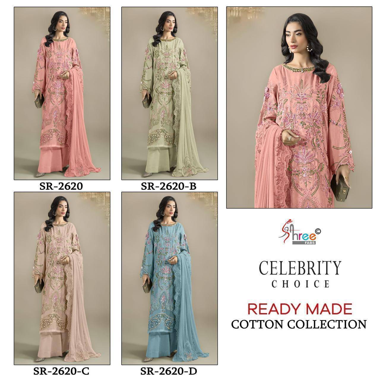 SR-2620 by Shree Fabs 2620 A to 2620 D series Pakistani Suits casual Wear Cotton Readymade Stitched Dresses At Wholesale